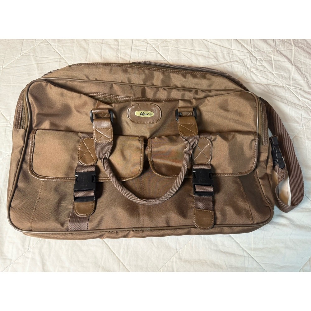 Verdi Brown Nylon Duffel Carry On Travel Bag w/ Shoulder Strap & Duffle Bag (2)‎